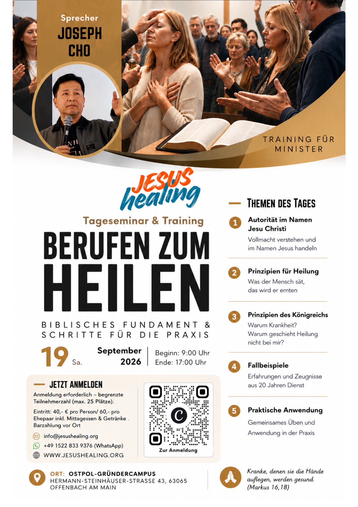 Berufen zum Heilen - Day seminar and training with Joseph Cho, September 19, 2026, Offenbach am Main